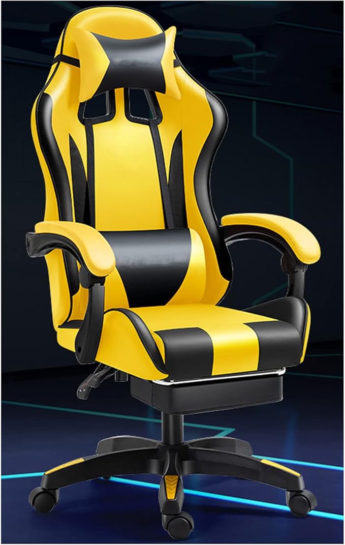 Ergonomic Gaming Chair Comfortable Gaming Chair with Footrest Computer Chair Leather Desk Chair Adjustable Swivel Gaming Office Chair Yellow