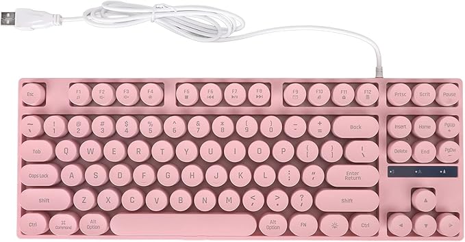 Yunseity 87 Keys Typewriter Mechanical Gaming Keyboard Colorful Backlit Retro Punk Round Keycaps Keyboard Anti Ghosting Hot Swap USB Wired Keyboards for Gamers Typists ()
