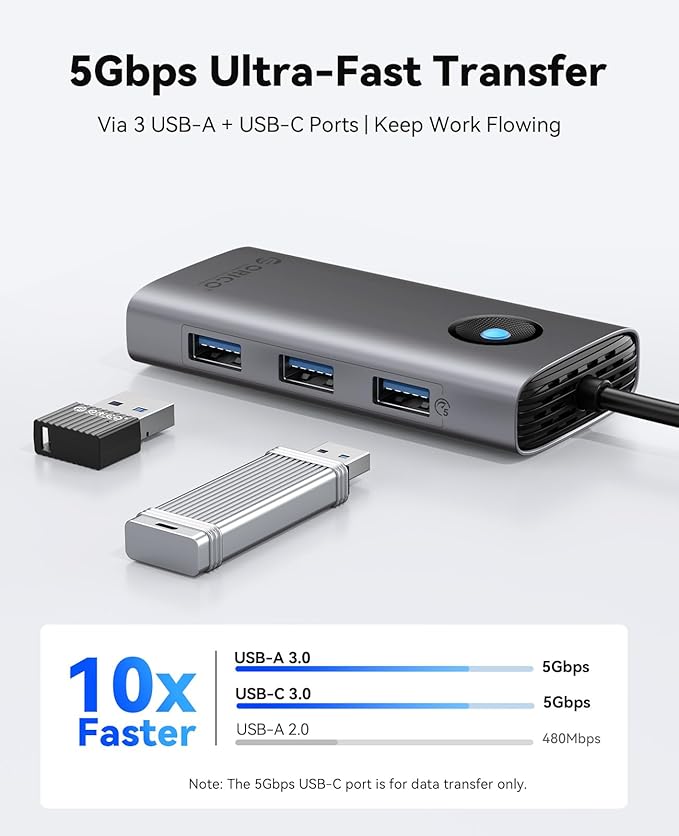 ORICO USB C Docking Station 6-in-1 Laptop Docking Station with HDMI 4K@30Hz 100W PD USB-A&ampC 3.0 USB C Dock Compatible with MackBook/Dell XPS/HP/Surface