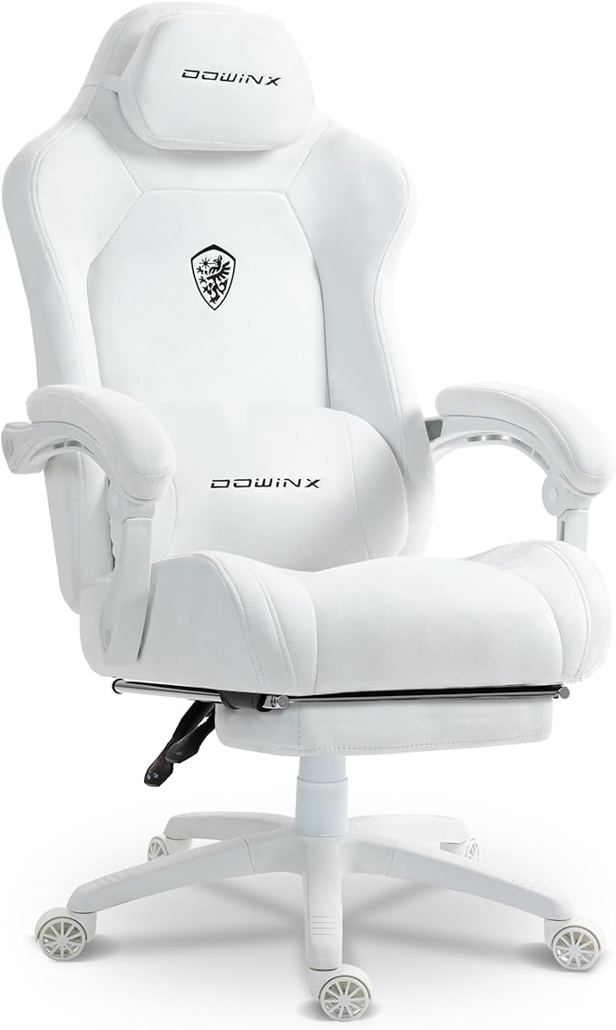Dowinx Big and Tall Gaming Chair Suede Fabric Game Chair with Pocket Spring Cushion High Back Gamer Chair Ergonomic with Footrest for Adults Office 440LBS White