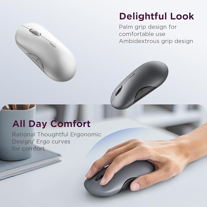 Lenovo 700 Multi-Device Wireless Mouse Bluetooth or 2.4 GHz USB-A Connection Connect up to 3 Devices 36 Month Battery Life Luna Grey