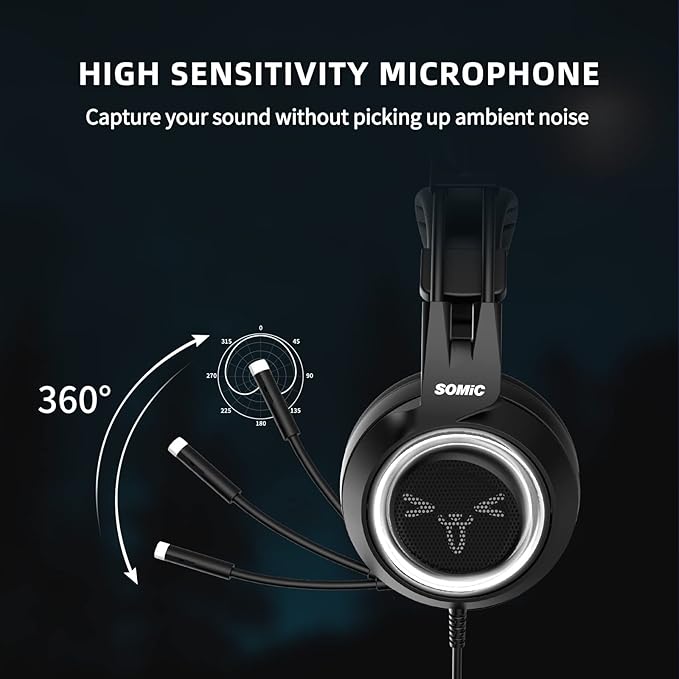 SOMIC Stereo Gaming Headset with Mic for PS4 PS5 Xbox One PC Mobile Phone 3.5MM Sound Detachable Cat Ear Headphones Lightweight Self-Adjusting Over Ear Office Headphones G951S Black