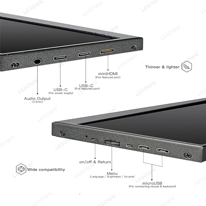 12.6 Inch Stretched Bar LCD Touchscreen Display IPS 1920x515 Small Sub Monitor Wide USB C &amp mini HDMI Monitor with Stand Dual Speakers for PC Laptop Computer