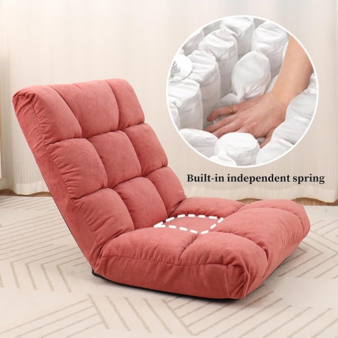 GIZNXBA Floor Chair Adjustable Folding Floor Gaming Chair with 14-Position Back Support Indoor Adjustable Foldable Lazy Sofa Bed Adults for Reading Meditating Watching TV(/Pink)