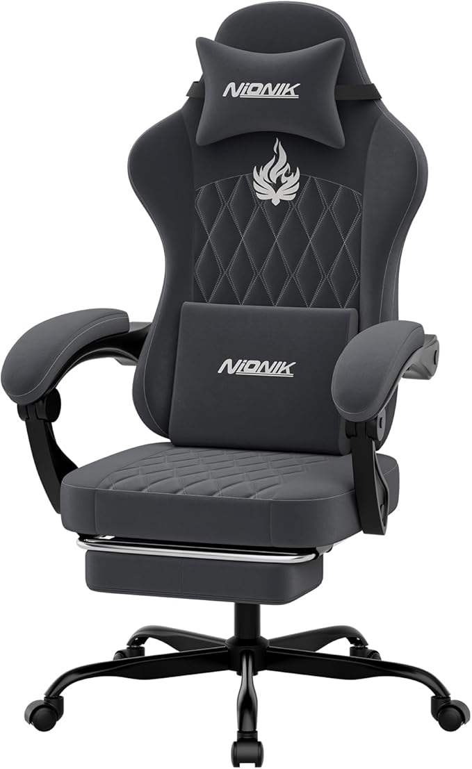 Ergonomic Gaming Chair Video Gamer Chairs Gaming Computer Chairs Gamer Chairs for Adults Massage Lumbar Support Swivel Height Adjustable Headrest Backrest Grey