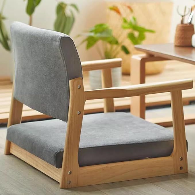 ELEFOCUS Floor Chair with Back Support Timber Floor Gaming Chair Comfy Padded Meditation Floor Seat Reading Tatami Chair(/Gray a)
