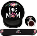 Ergonomic Mouse Pad Wrist Support Gel and Keyboard Wrist Rest Set for Laptop Mac Gaming and Office Durable Comfortable and Pain Relief + Coaster Dog Mom Floral Design