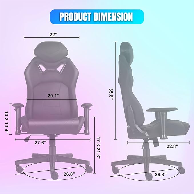 DIKEP Gaming Chair Video Game Chair with Footrest Lumbar Support Headrest PU Leather High Back Computer Chair for Home Office White Black