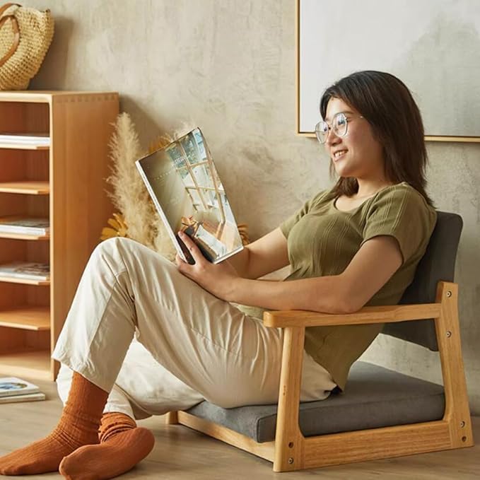 ELEFOCUS Floor Chair with Back Support Timber Floor Gaming Chair Comfy Padded Meditation Floor Seat Reading Tatami Chair(/Gray a)