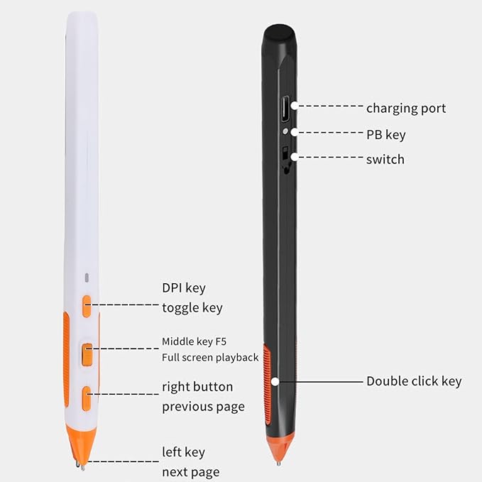 Wireless Optical Pocket Pen Mouse 2.4G Wireless Optical Pen Mouse 800/1200/1600 DPI Adjustable USB Adapter Handwriting Mini Ergonomic for PC Laptop (White)