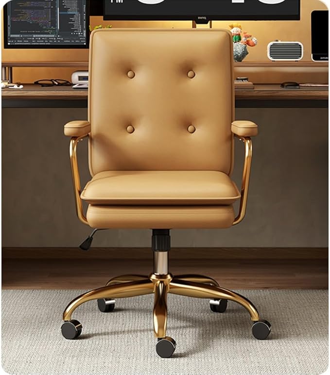 YCKEGEW High Back Executive Office Chair Leather Armrest with Tilting BackrestComputer Desk Chair for Home Work and StudyGaming Chair with Wheels(OrangeGold Legs)