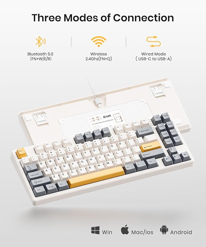 KN85 Wireless Mechanical Gaming Keyboard 75% Layout with RGB Backlit Custom Hot Swappable Creamy Sound Bluetooth/2.4GHz/USB-C Compatible with Windows/Mac/PC(Retro BeigeLinear Switch)