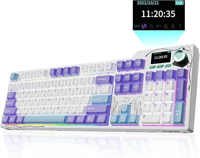 Ajazz AK35I V4 Customizable Wireless Gaming Mechanical Keyboard Wired/Wireless 2.4G/BT Gasket Structure 10000mAh Battery Full-Color RGB 1.14-inch Color Screen Knob Multi-Function Keys.