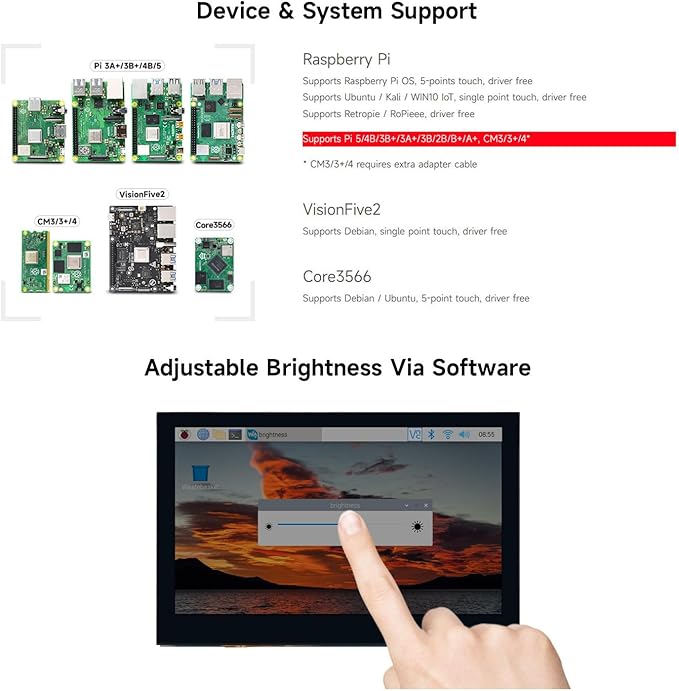 waveshare 4.3inch QLED Display Compatible with Raspberry Pi 5/4B/3B+/3A+/3B/2B/B+/A+/CM3/3+/4 DSI Interface 800 × 480 Resolution Integrated Structure