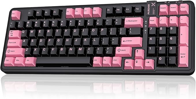 AUSDOM 98Pro Silent Wireless Mechanical Keyboard Tri-Mode BT/2.4G/USB-C Hot Swappable Custom Quiet Keyboard with Backlit Gasket Structure PBT KeycapsPre-lubed Tactile Switches(Black &amp Pink-Sil