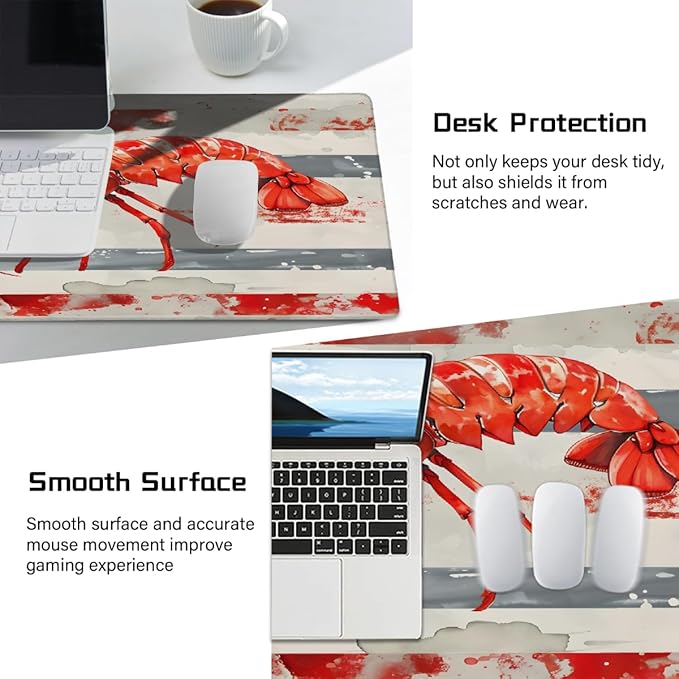 Red Vintage Lobster Large Mouse Pad Gaming Mousepad Desk Mat for Desktop Computer Keyboard Waterproof Mouse Mat Desk Pad with Non-Slip Base for Game School Office Home 35.4 x 15.7