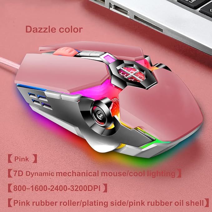 Mechanical Gaming Keyboard and Mouse Combo 87 Key Retro Punk Typewriter-StyleBlue Switch RGB Rainbow Backlit KeyboardCool Breathing Light Lightweight Gaming Mouse for Game and OfficePink