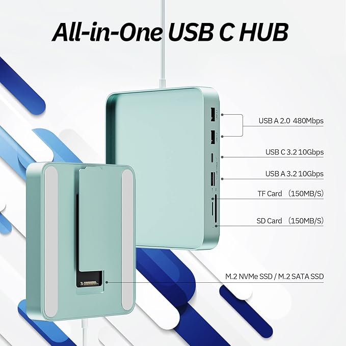 USB C Hub for iMac 24 inch 2021/2023/2024 Minisopuru iMac Hub Support M.2 NVMe SSD iMac Accessories for iMac M1/M3/M4 iMac Adapter with USB A/C 10Gbps SD/TF M.2 SSD (Not Included) Green