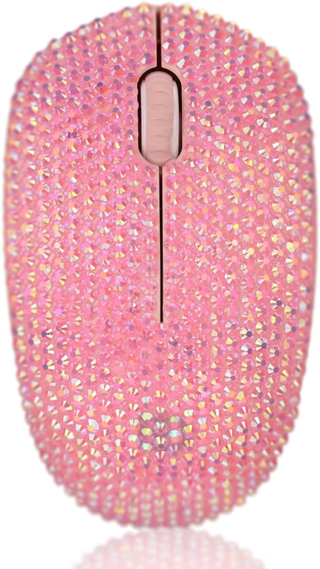 Bling Dazzling 2.4GHz Wireless Silent Mouse Covered with Rhinestone Crystal Crystallized Mouse with USB Receiver Compatible with Notebook PC Laptop Computer MacBookGreat Gift (Pink)