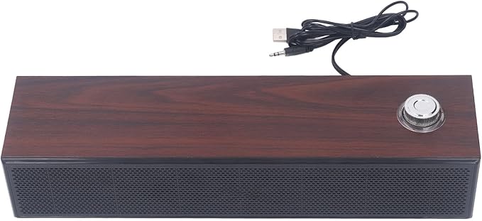 ANGGREK Desktop Computer Soundbar Computer Speakers HiFi Stereo AUX in Wired Plug and Play Volume Control Wooden Low Noise for Laptop