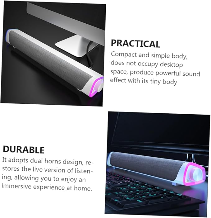 Veemoon Tablet Speaker Computer Soundbar Wired Soundbar White 3D Surround Sound Speaker