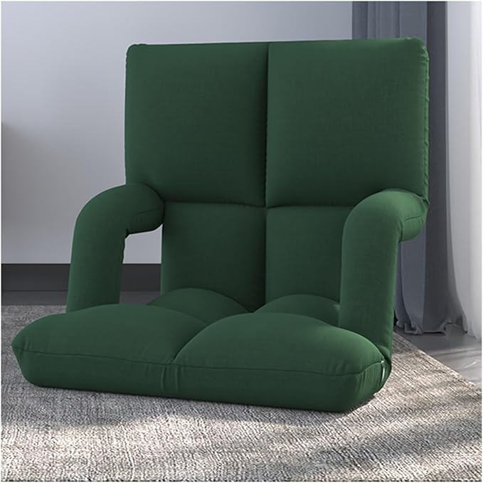 Floor Chair Back Support Folding Sofa Adjustable Positions Padded Lazy Sofa Breathable Floor Gaming Chair for Reading Meditating(Green-B)