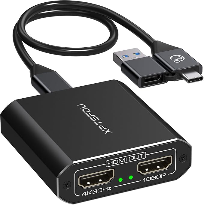 USB to Dual HDMI Splitter DisplayLink Adapter HDMI Splitter for Dual Monitors with Extended Display 4K@30Hz and 1080P@60Hz Output for Windows Mac Vista