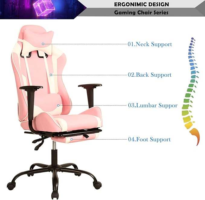 Gaming Chair for Adults with Footrest Racing Chair PC Chair Silla Gamer Chair Racing Gaming Chair Cheap Recliner Game Chair with Headrest Lumbar Support Adjustable Armrest for Kids 8-12