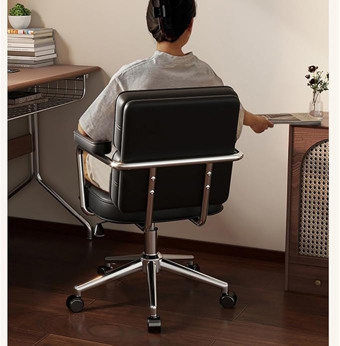 YCKEGEW Leather Swivel Office Chair with Wheels and Arms Ergonomic Desk Chair Tilting BackrestComputer Chair Height AdjustableExecutive Chair for Office(CoffeeSliver Legs)