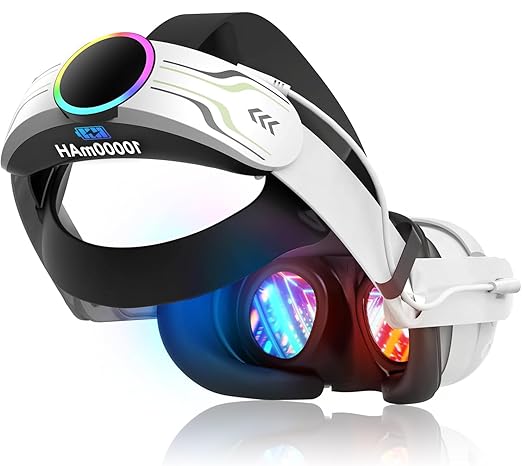 RGB Head Strap for Oculus/Meta Quest 3/3s Head Strap with Battery 10000mAh Pack for Extended 8 Hrs of Playtime Fast Charging VR Power Adjustable Elite Strap Enhanced Support and Balance in VR