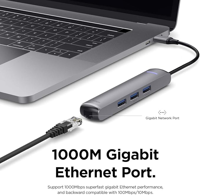 elago 6 in 1 Ethernet for MacBook Pro and Other USB Type-C Devices [Ethernet Port 4K HDMI PD Charging Port 3 USB 3.0 Ports]