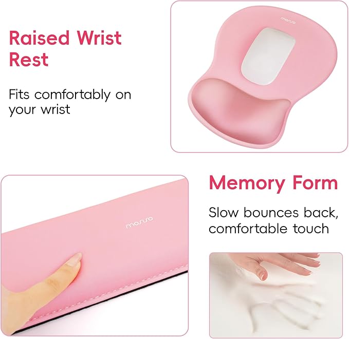 MOSISO Computer Keyboard Stand&ampWrist Rest Support for Keyboard and Mouse Pad Set Ergonomic Mousepad with Concave Curved Memory Foam Easy Typing Non-Slip Pad&ampAcrylic Stand for Home/Office Pi