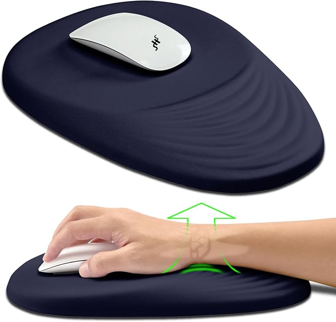 Hokafenle Ergonomic Mouse Pad Wrist Support Terraced Slope Carpal Tunnel Wrist Pad for Mouse with Unibody Memory Foam Wrist Rest Pain Relief Mousepad (Dark Blue 11.8x7.9 in)