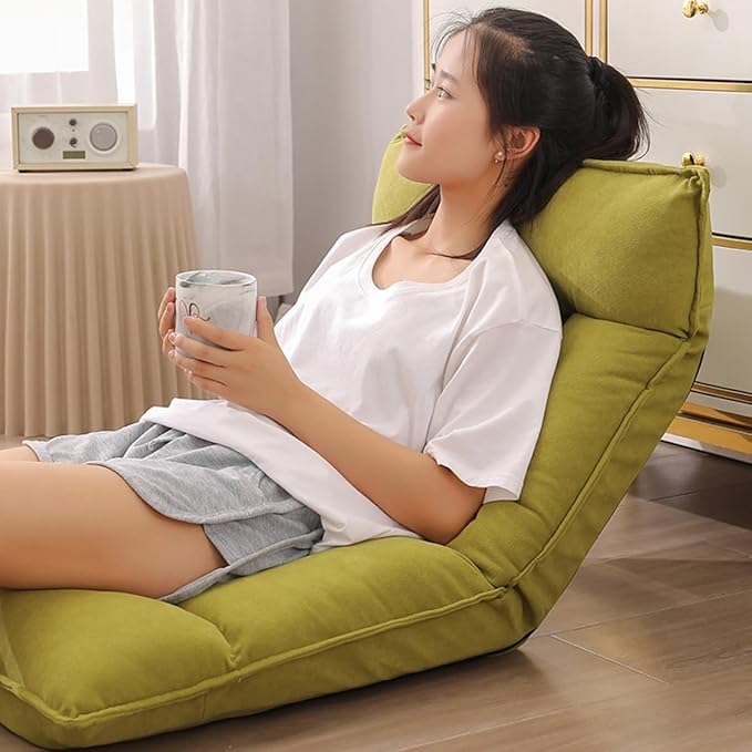 ELEFOCUS Bedroom Gaming Floor Chairs for Adults Folding Lazy Sofa Chair with 5-Position Adjustable Headrest Backrest Foldable Chaise(Beige)