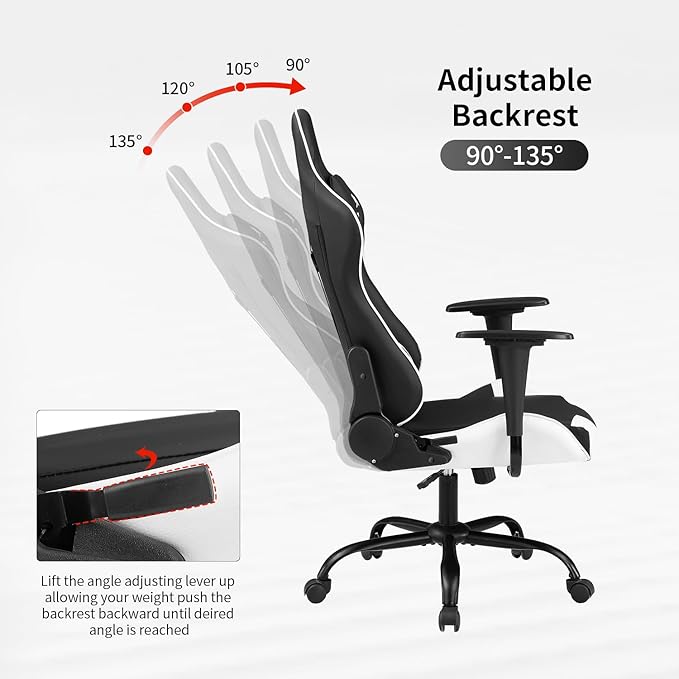 Gaming Chair Ergonomic Office Chair Racing Executive Ergonomic Adjustable Swivel Task ChairWhite