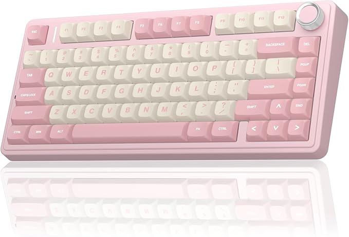 AULA F75 75% Wireless Mechanical Keyboard Hot Swappable Pink Creamy Keyboard Pre-lubed Linear Switches PBT Keycaps 2.4GHz/Type-C/BT5.0 RGB Backlit Computer Gaming Keyboards for Office/Laptop/PC