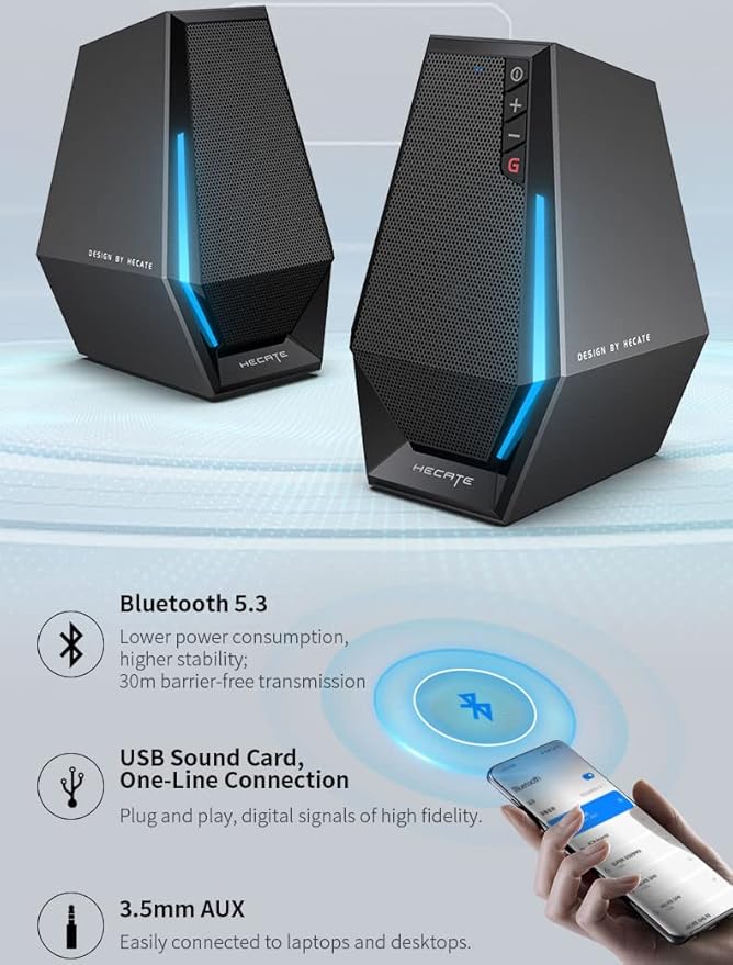 Edifier G1500 Computer Speakers Hecate Gaming Speakers with RGB Bluetooth 5.3 USB Input 3.5mm AUX Input Supported Black