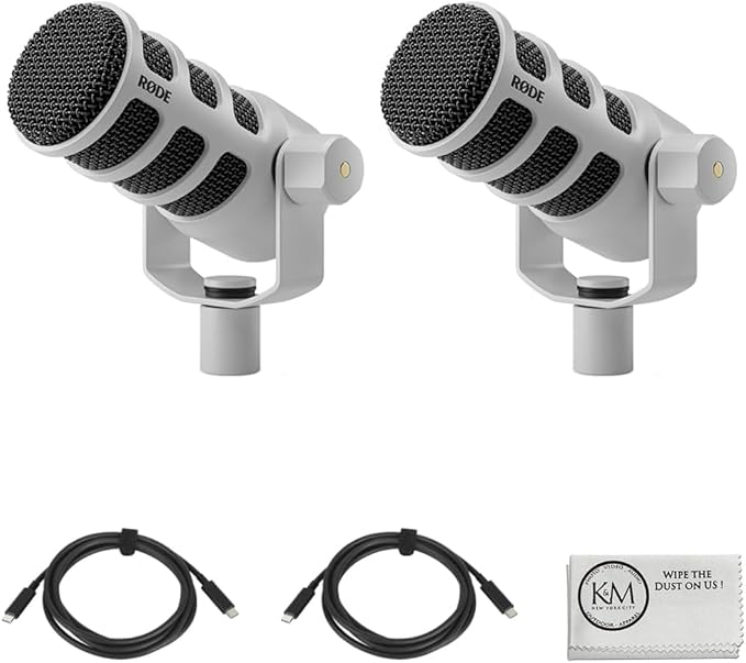 2 Pack of RODE PodMic USB and XLR Dynamic Broadcast Microphone | White + Cleaning Cloth (3 Items)