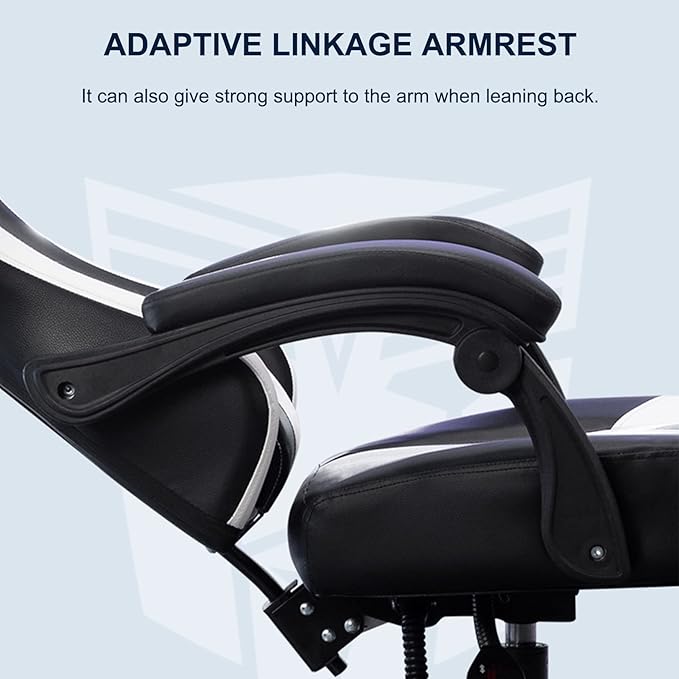 Computer Chair with Footrest High Back Ergonomic Gaming Chair Reclining Gaming Chair with Linkage Armrests for Adults