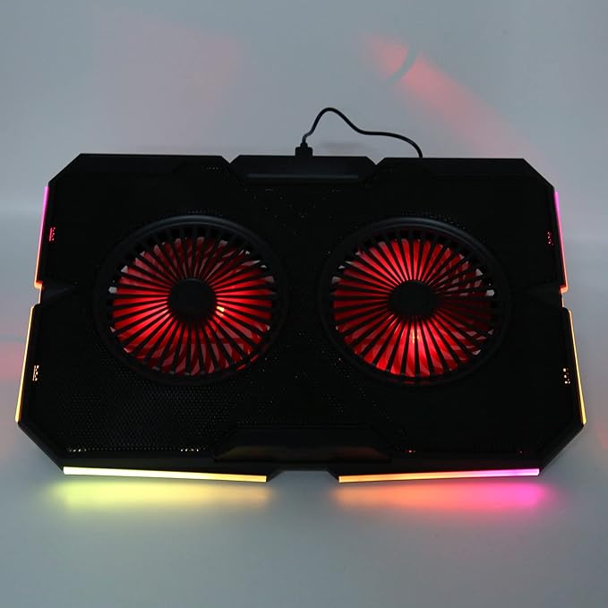 RGB Laptop Pad with Dual Silent Fans Gaming Laptop Cooler Stand with 7 s Height Adjustment 2 USB Ports and RGB ing for 14in to 17in Lap y Panel