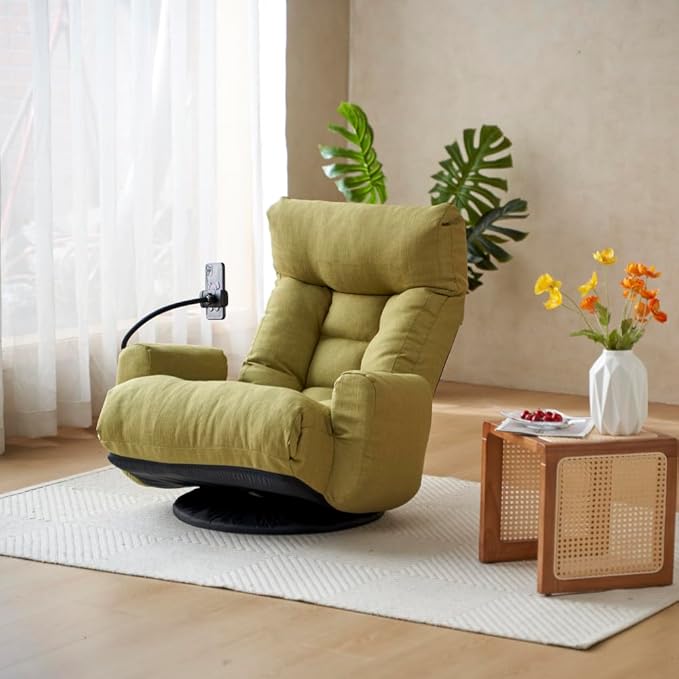 Adjustable Head and Waist Game Lounge Chair in The Living Room 360 Degree rotatable Sofa seat Chair Deck Chair5 Different Angles Adjustable Lounge Sofa Chair for Bedroom Office (Green)