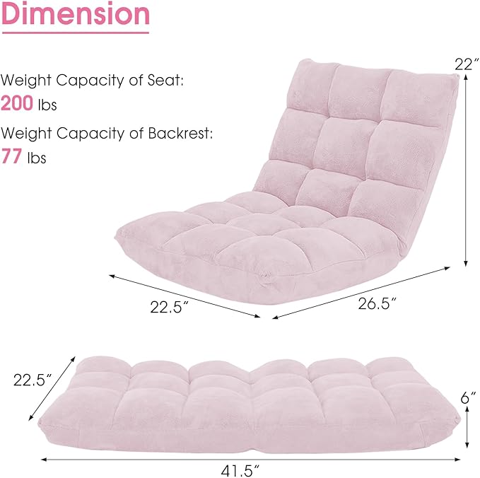 GORELAX Memory Foam Floor Chair 14-Poistion Adjustable Floor Reading Gaming Chair Recliner Folding Cushioned Meditation Chair with Back Support Padded Lazy Sofa Chair for Adults Kids (Light Pink)