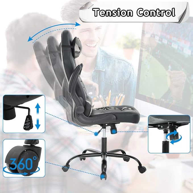 Massage Gaming Chair Ergonomic Office Chair High Back Desk Chair PU Leather Executive Chair with Lumbar Support Headrest Armrest PC Racing Computer Chair Task Rolling Swivel Chair Camo