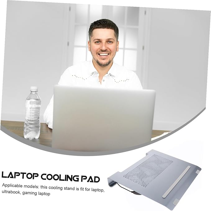 Homoyoyo Aluminum Alloy Laptop Cooler Stand with USB Fan Ventilated Support to 17.3 Inch Notebooks Quiet Gaming Laptop Cooling Pad in Gray for Home and Office Use