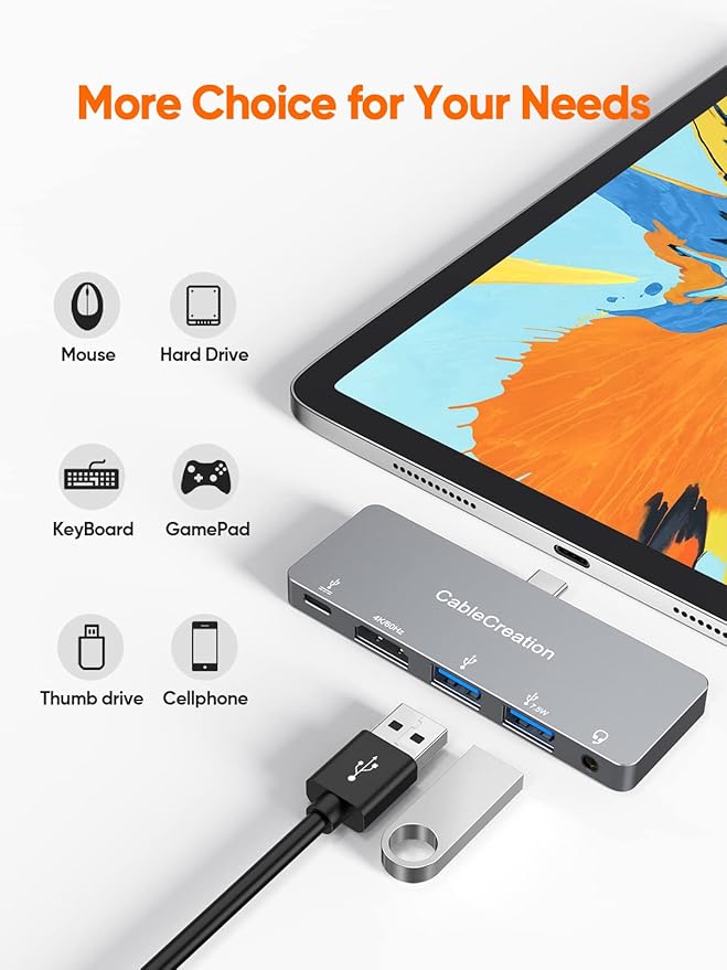 iPad Pro USB C Hub CableCreation 5 in 1 Microsoft Surface USB C Hub Adapter with 4K HDMI 3.5mm Headphone Jack USBC 100W PD Charging 5Gbps USB iPad Headphone Adapter Multiport for iPad