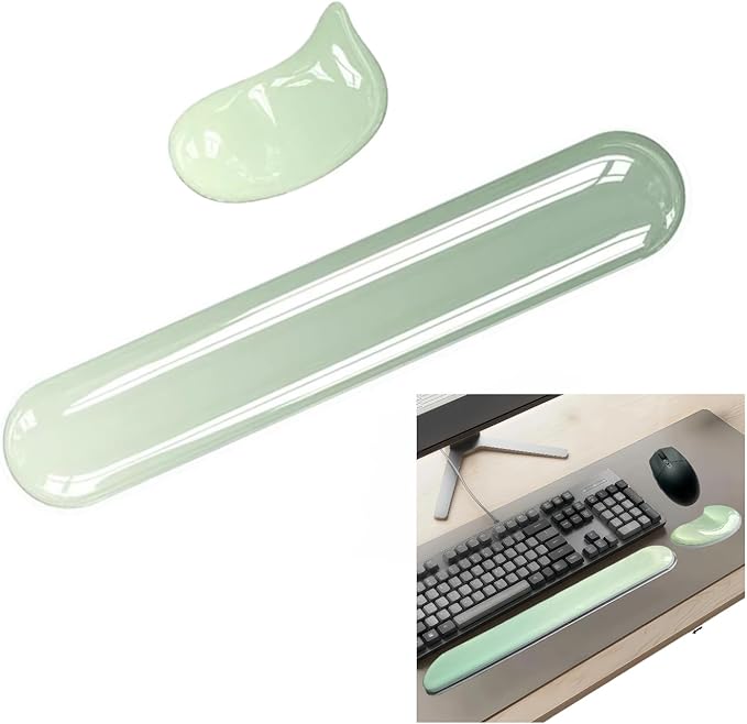 Gel Keyboard and Mouse Wrist Rest SetErgonomic Silicone Wrist Support for Typing Pain Relief Non-Slip Cooling Gel Pad for Office Computer Laptop Gaming 2-Pack(Gradient Green)