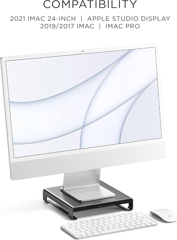 SATECHI Type-C Aluminum Monitor Stand Hub with USB-C Data USB 3.0 Micro/SD Card Slots &amp 3.5mm Headphone Jack - for Apple Studio Display iMac iMac Pro (Space Grey)