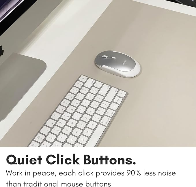 Macally Wireless Bluetooth Mouse for Mac MacBook Pro/Air iPad and PC - Comfortable and Quiet Compatible Wireless Apple Mouse - Rechargeable Battery - Silver