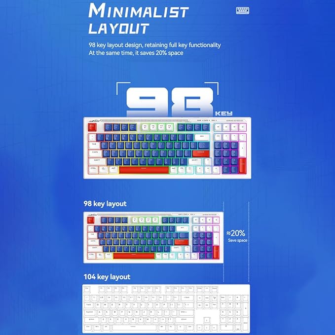 Docooler Gaming Keyboard Gaming Keyboard and Mouse Combo 98-Key Wired Mechanical Keyboard with Backlight 6D Gaming Mouse Support Adjustable Movement Speed - Blue&ampWhite