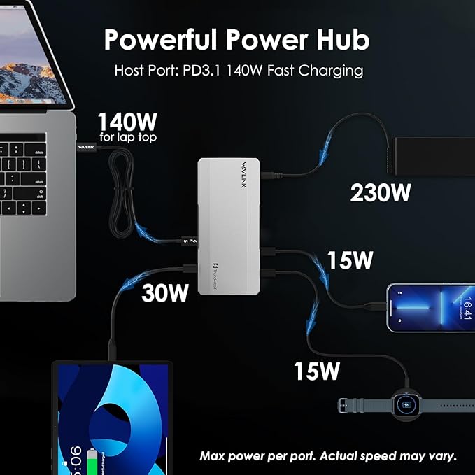 WAVLINK Intel Certified Thunderbolt 5 Docking Station: TB5 Dock with 120Gbps Max Transfer Thunderbolt 5 hub with 140W Max Charging 4X USB-A 3.2 Gen 2 Cooling System 8K Display for TBT 5/4 Laptops
